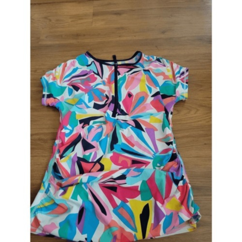 Women's Anne Cole Zip-up Bathing‎ Suit Top Abstract Colorful Size Small